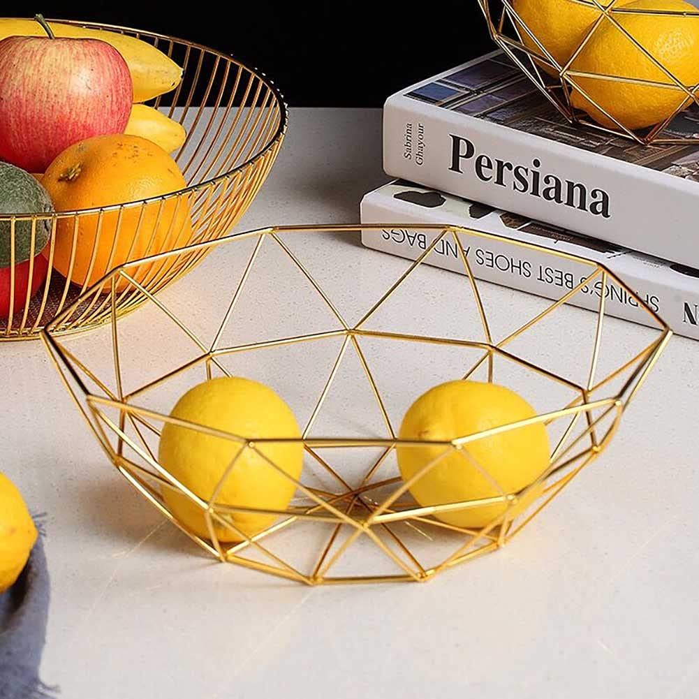 Geometric Metal Wire Fruit Bowl, Iron Arts Fruit Storage Baskets for Kitchen Counter (Gold, Normal) β image 3