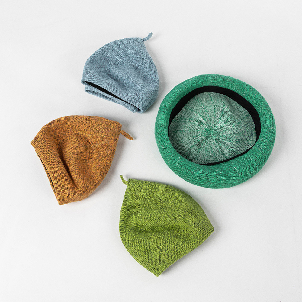 Olive green Linen Knit Beret - Classic Soft and Stylish Headwear — image 6