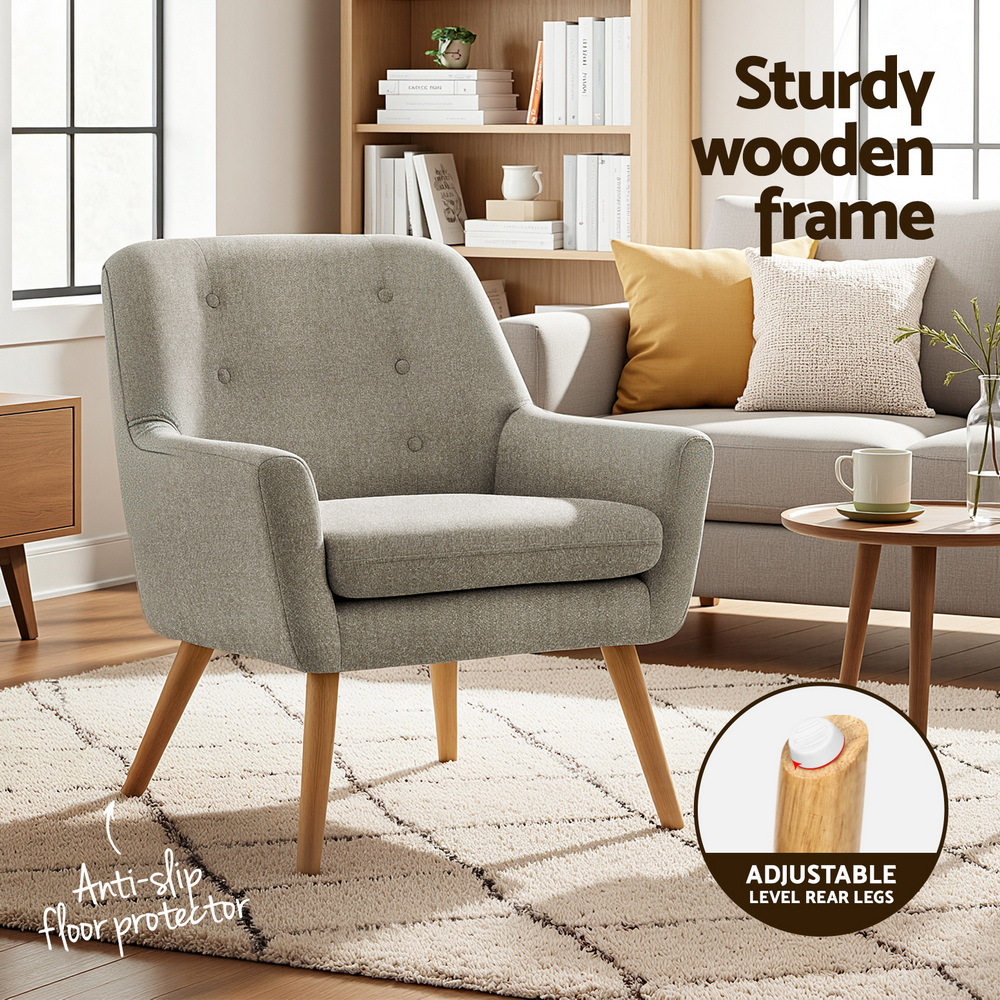 Artiss 2X Armchair Lounge Chair Accent Tub Chair Beige ANNE β image 5
