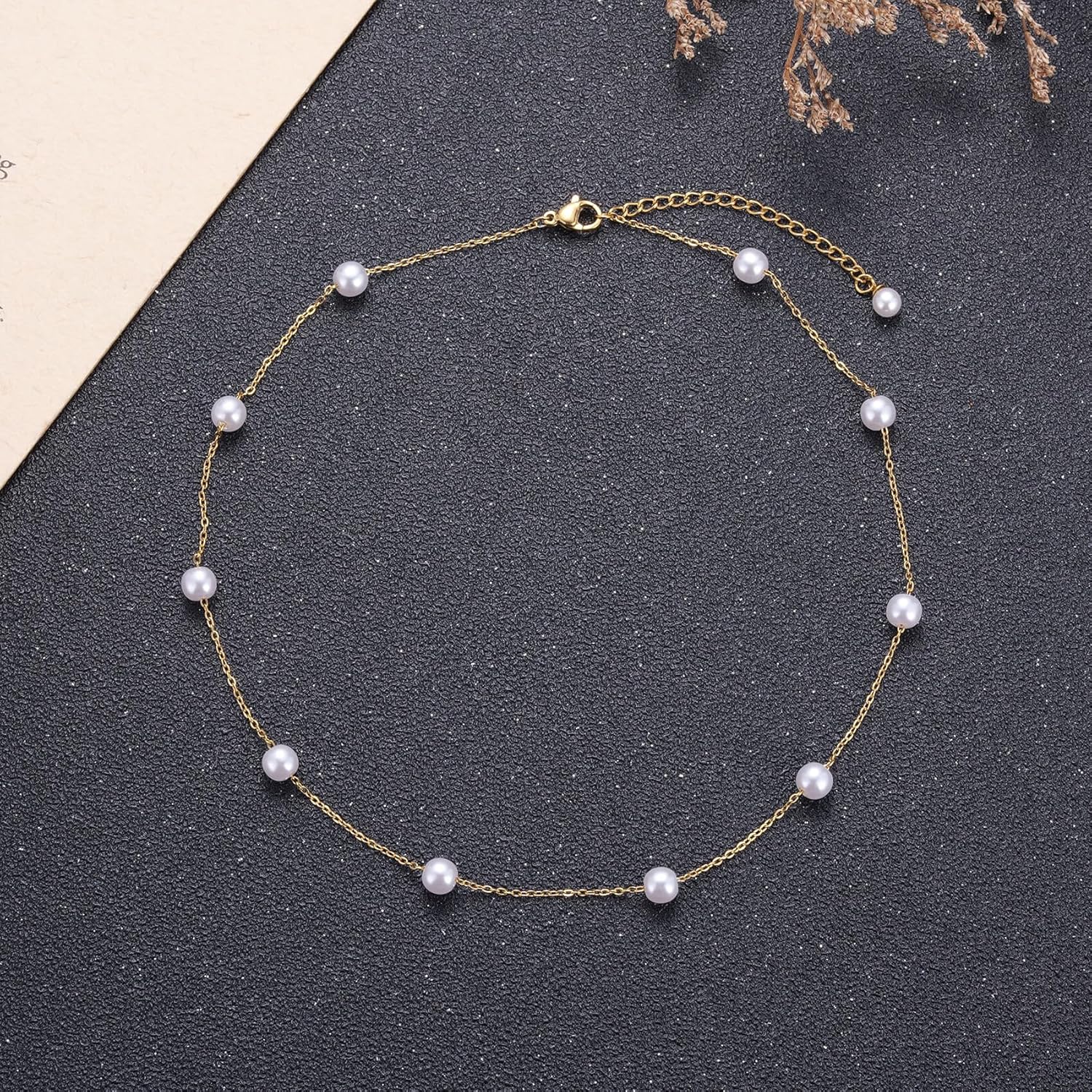 Gold-Plated Floating Pearl Necklace for Women – Minimalist Imitation White Pearls Chain, Station Pearl Necklace Gift for Bride Bridesmaids Mom Wife Daughter — image 2