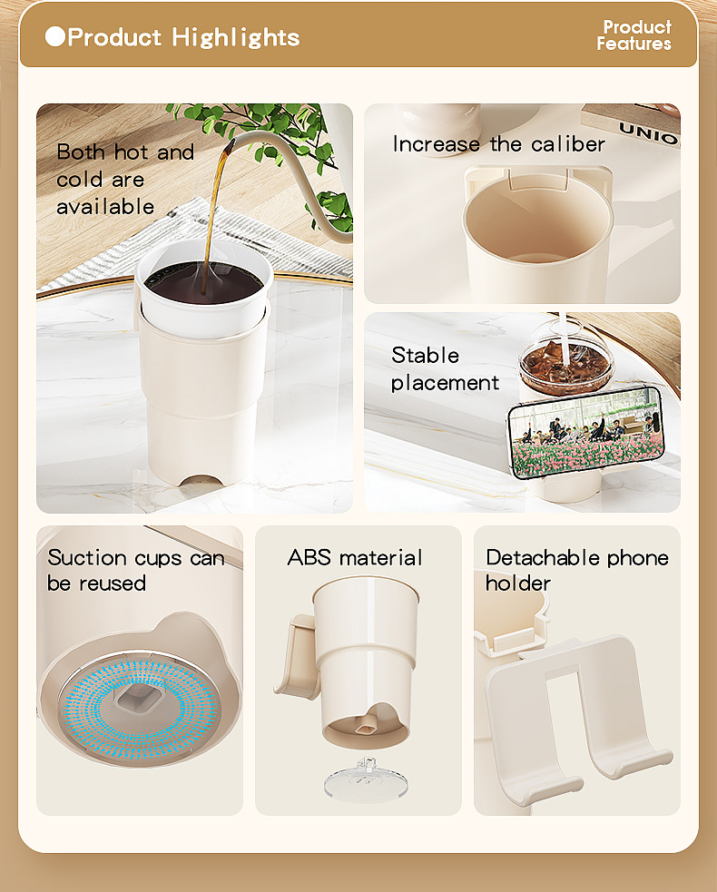 Multi-Purpose Anti-Spill Cup Holder with Suction Base & Detachable Phone Stand(black) — image 4