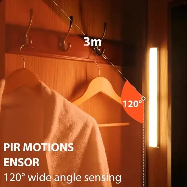 (White, 3-pack) Cabinet lighting with motion sensor, rechargeable LED wardrobe light, battery-powered wireless magnetic light — image 4