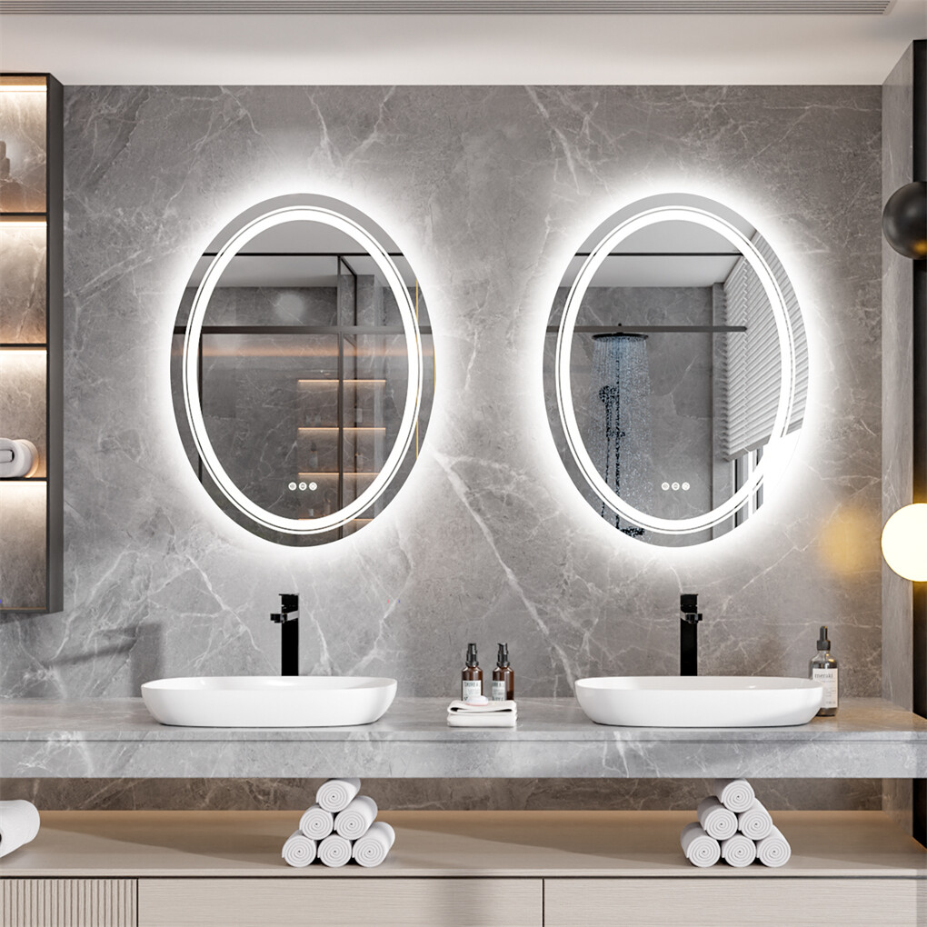 60x80cm Oval Backlit + Front LED Bathroom Mirror Dimmable Shatter-Proof Vanity Mirror — image 2