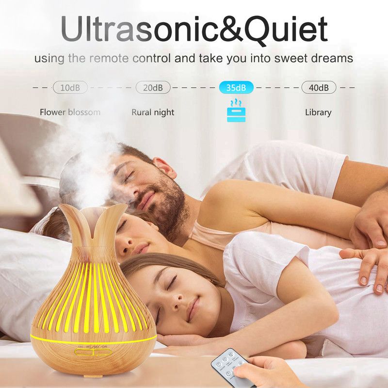 Wood Grain Flower Vase Diffuser and Humidifier, 7-Color LED Light, Timer, and Remote Control, 500 mL Ultrasonic Aroma Diffuser—Light Wood — image 4