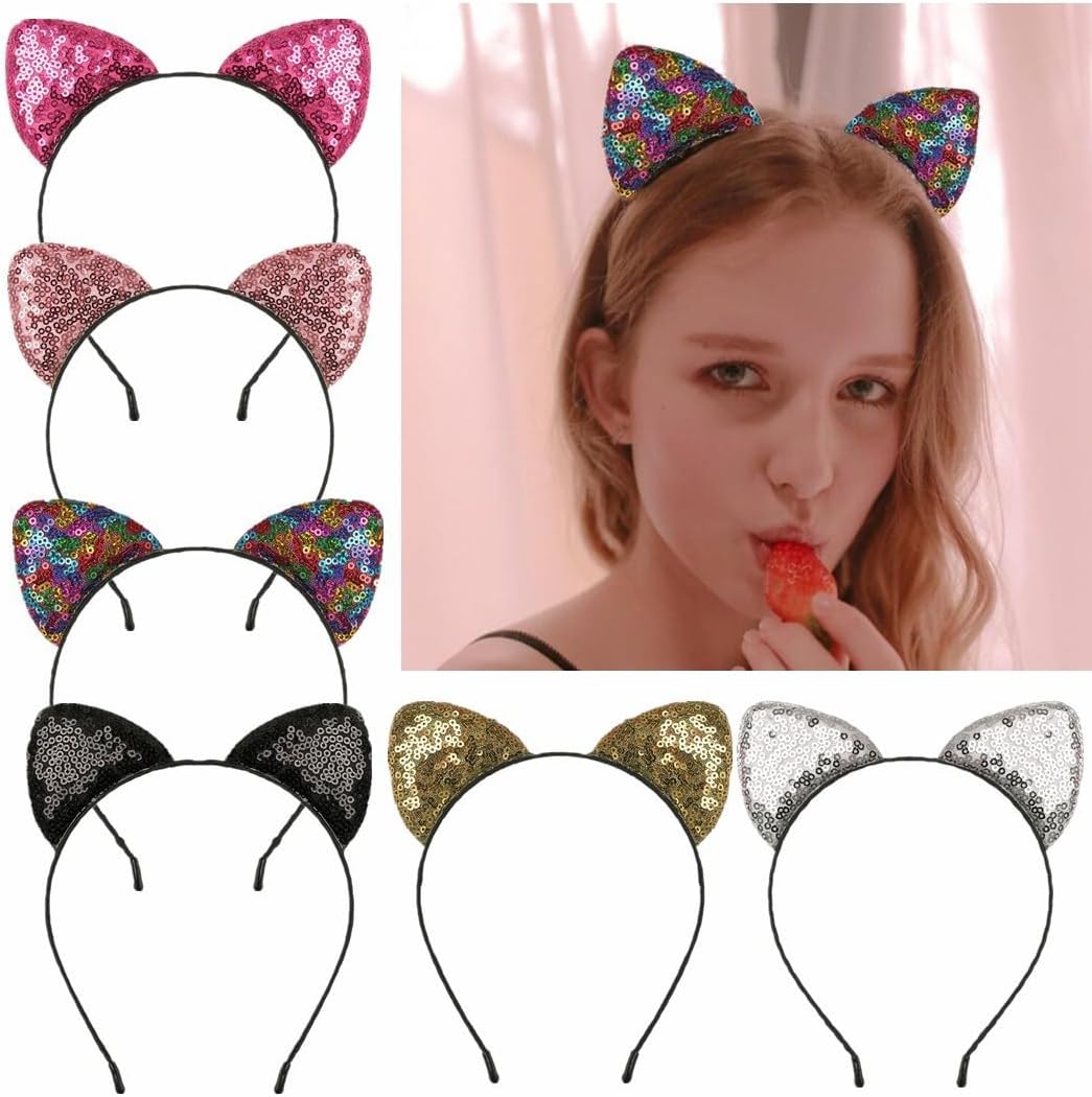 10pcs Cat's ears (Steamed cat-ear shaped bread) hair band, candy color onion powder sequins thin head band, lovely princess hair clip hair accessories โ image 5