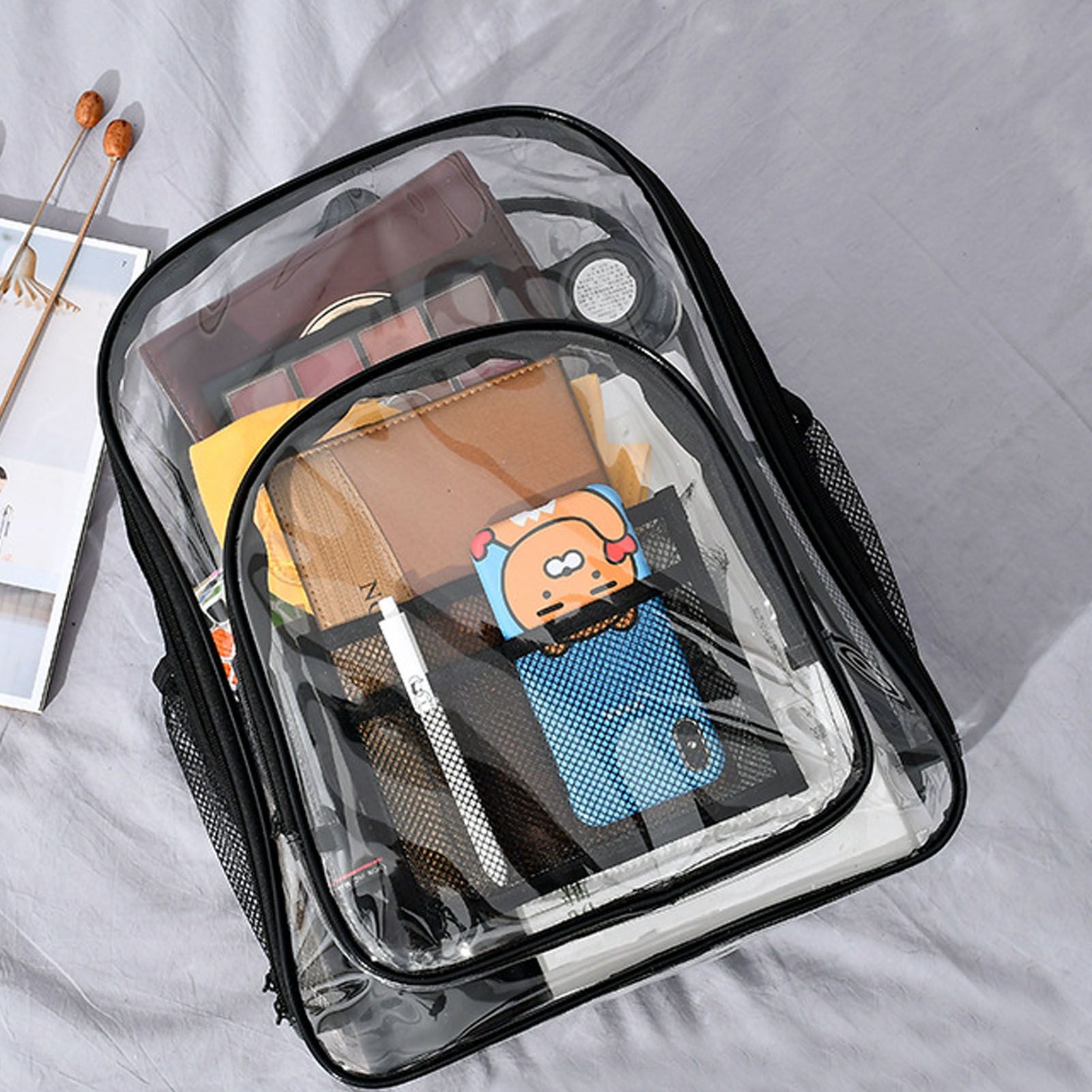 Laptop Backpack School Bags Black Transparent PVC Waterproof Large Capacity for School College Student 36 × 28 × 12cm — image 6