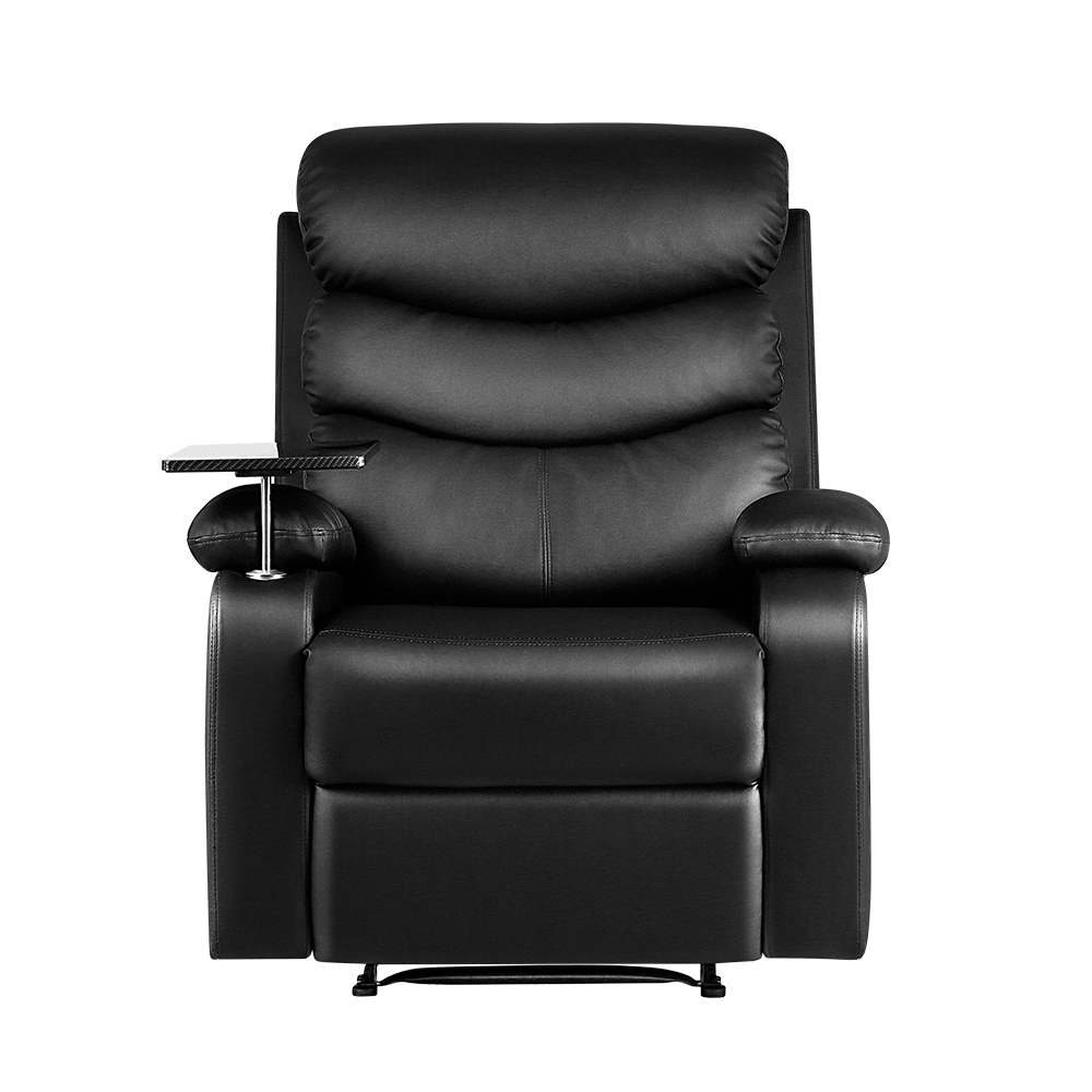 Artiss Recliner Chair Leather Black Tray Table Erika — image 3