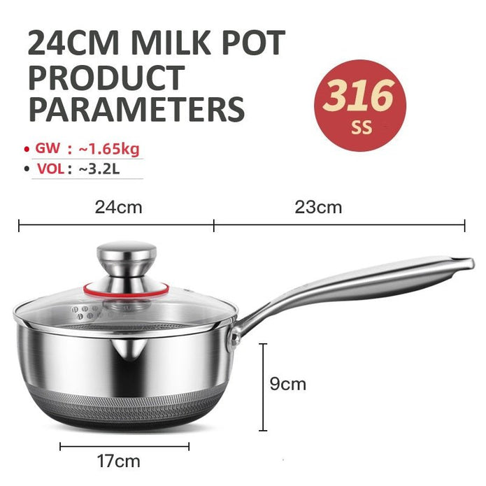 24cm 316L Stainless Steel Saucepan Compound Steel Honeycomb Nonstick Sauce Pan with Glass Lid 3.2L Pot Stay-Cool Handle Multipurpose Milk Saucepan, Induction — image 5