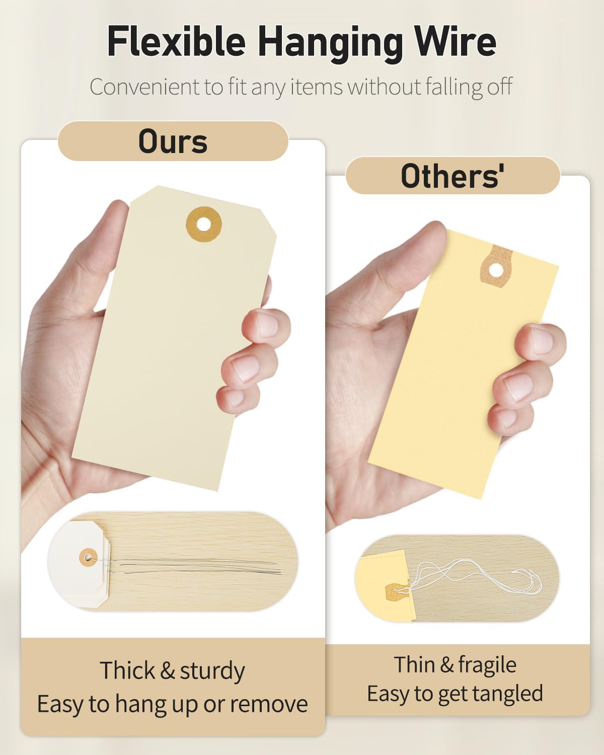 100 Pcs Manila Tags Blank Shipping Tag with Wire Attached 4.7 Inch Paper Hang Tag with Reinforced Eyelet Large Marking Writable Price Tags Inventory Label — image 4
