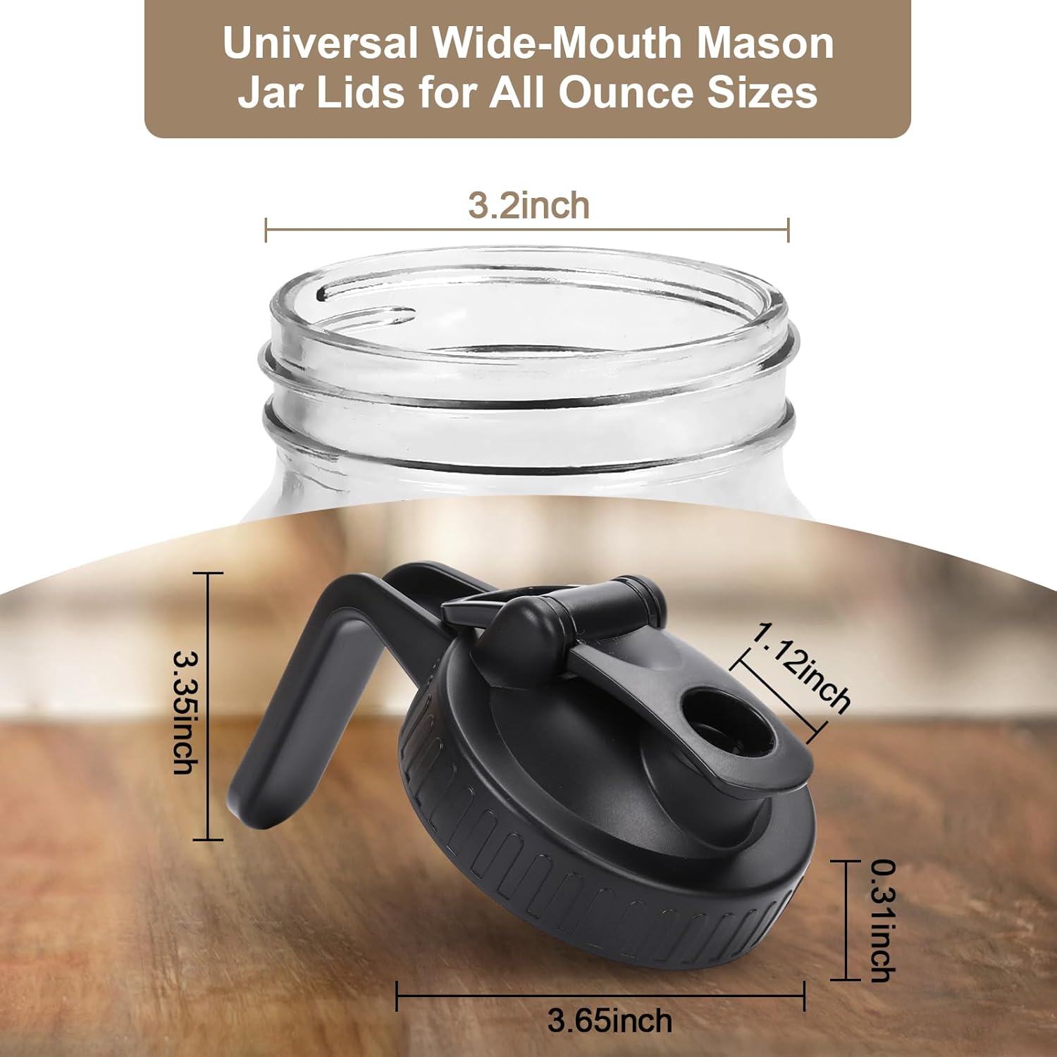 Wide Mouth Mason Jar Pour Spout Lid - 2 Pack Black Airtight Pour Spout Lid with Handle, Turns your Mason Jar into Pitcher, BPA Free & Durable Flip Cap Lids — image 5
