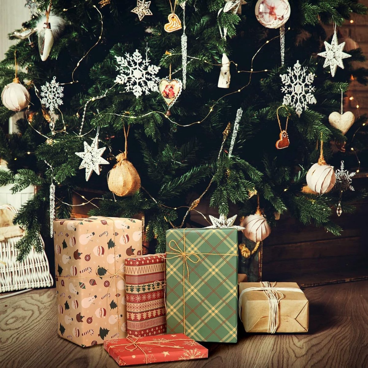 Gift Wrapping Paper - 6 sheets of kraft paper 70x50 cm - Complete set (straw, double-sided tape, stickers) - Gift wrapping paper set for birthdays, weddings โ image 3