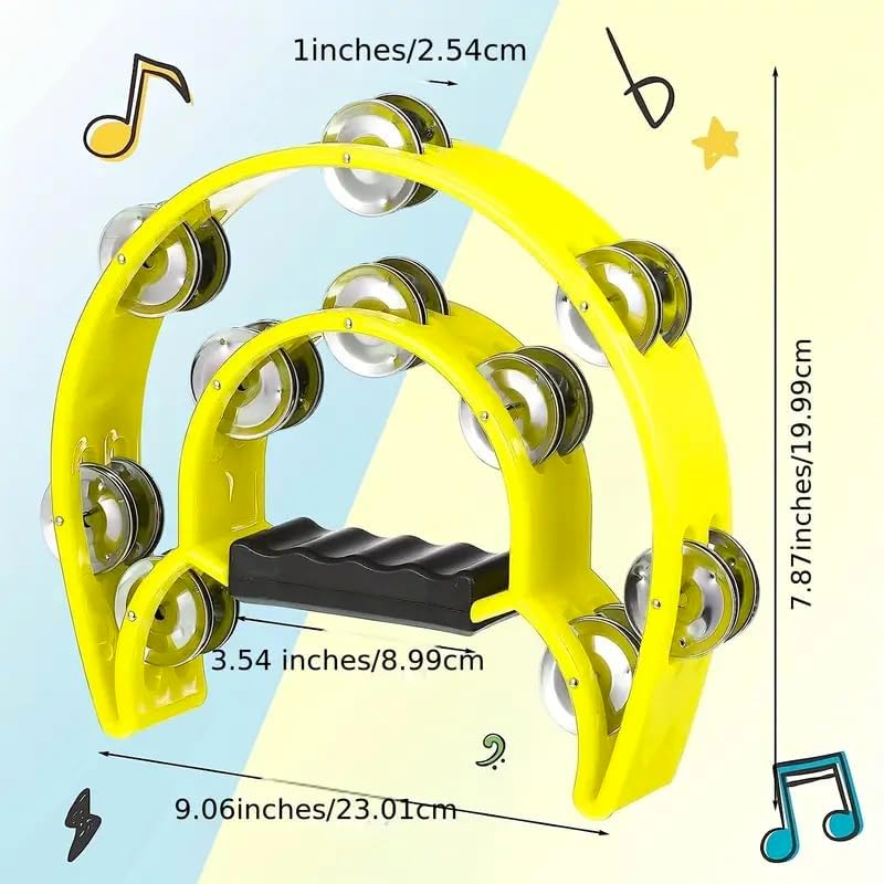 Double Row Tambourine, Half-Moon Musical Tambourine Hand Held for Kids, Adults, Party, KTV 4 colors (9 inch, Pack of 4) — image 2