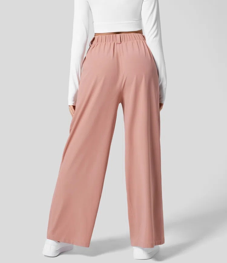 L Pink Drapey High-Waist Wide-Leg Trousers - Loose Fit Casual Long Pants for Women โ image 2