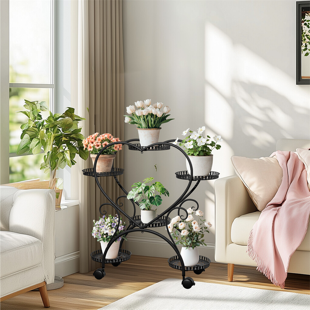 6 Potted Heart-shaped Metal Tall Plant Stand Rolling Garden Cart Flower Racks AU — image 6