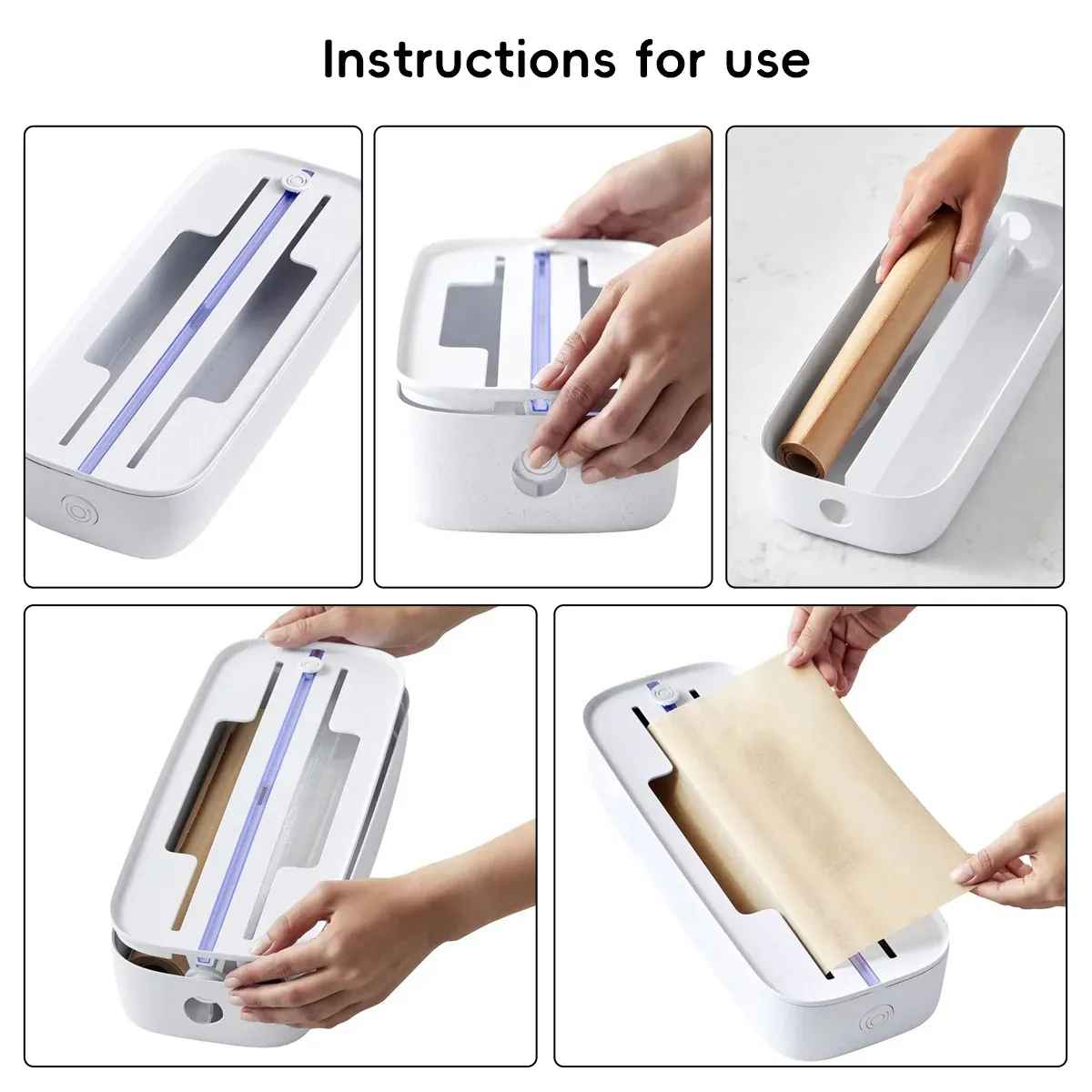 Kitchen Plastic Wrap Cutter Cling Film Dispenser Box ABS White 38.5 x 15 x 7cm — image 6
