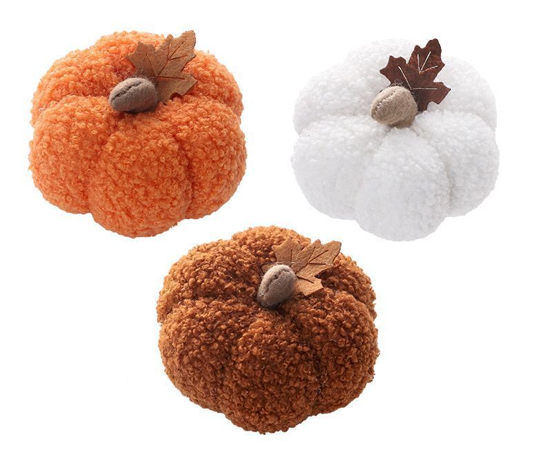 Assorted Fabric Plush Pumpkin Decor Set, Orange Coffee White Pumpkin Ornaments, All-In-One Props For Halloween, Thanksgiving And Christmas Window & Table