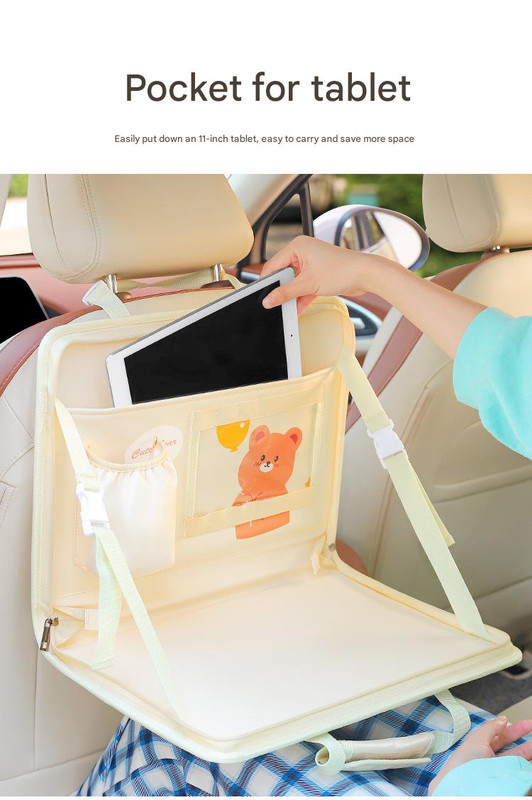 Pink Foldable Car Back Seat Organizer Tray - PU Leather Travel Desk with Tablet Holder — image 4