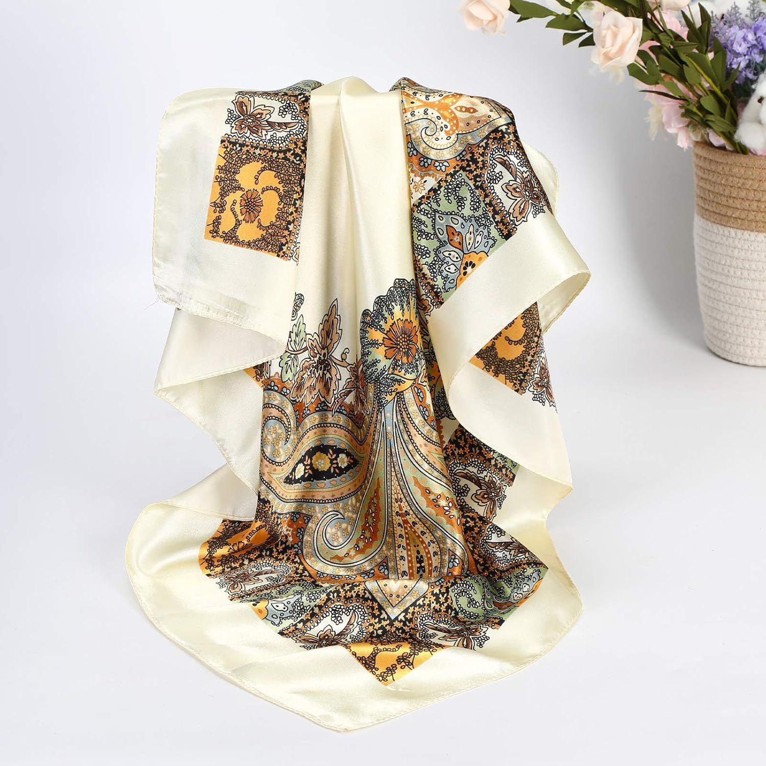 35” Satin Large Square Head Scarves - 4PCS Silk Like Neck Scar Hair Sleeping Wraps Satin Silk Scars or Women — image 4