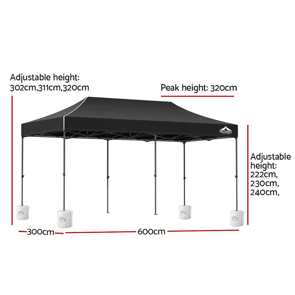 Instahut Gazebo Pop Up Marquee 3x6 Folding Outdoor 500D Tent Base Pod Black — image 3