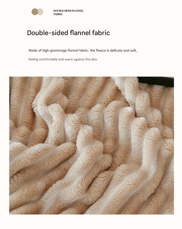 200*230cm Light Coffee Solid Colour Flannel Throw Blanket - Thick Double-Sided Fleece with Ribbed Texture - Soft throw blanket& Lightweight for Sofa, Bed — image 5