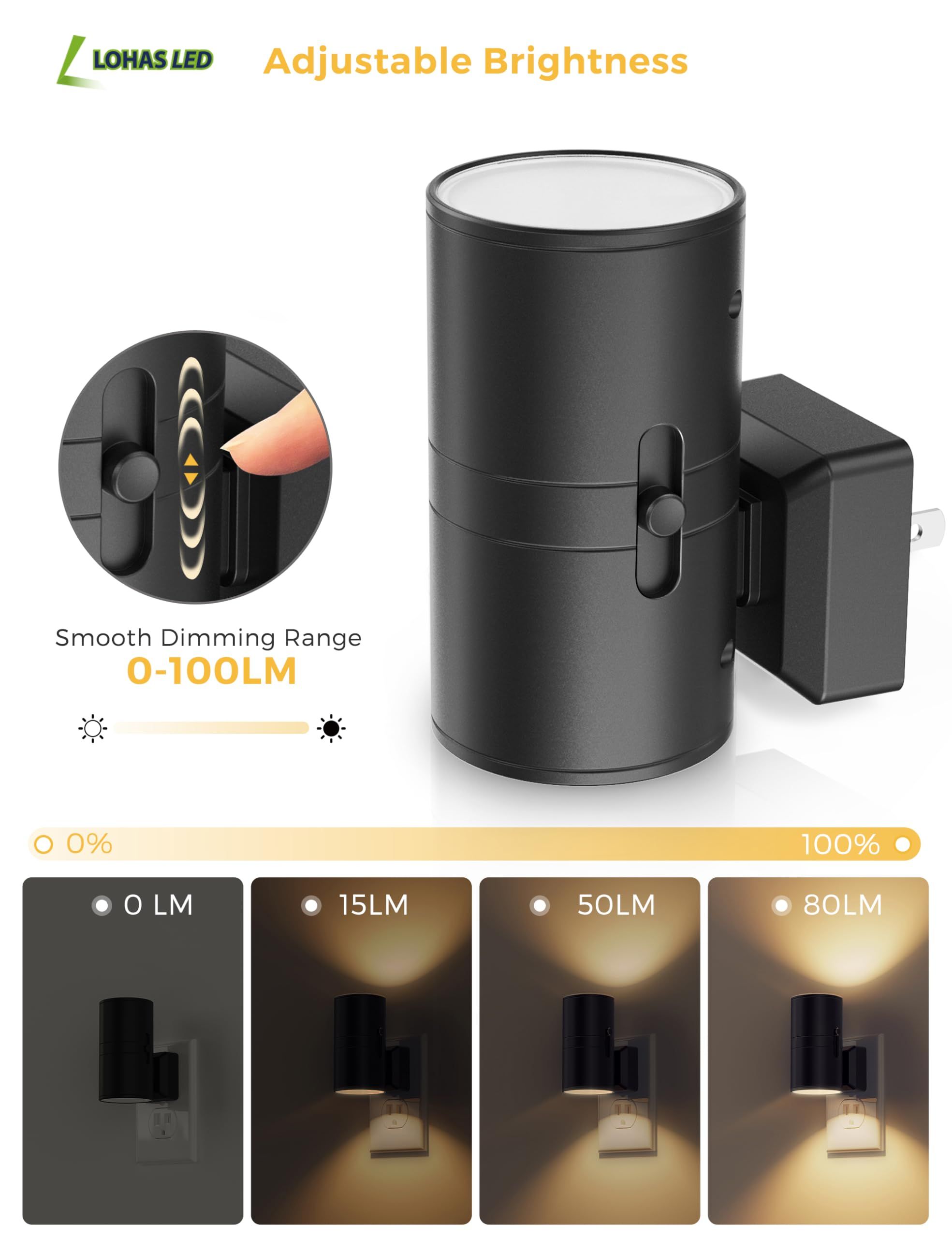 Night Lights Plug into Wall, Dimmable Night Light Plug in, Modern Night Lights with Dusk to Dawn Light Sensor, Soft White 3000K, Adjustable Brightness — image 3