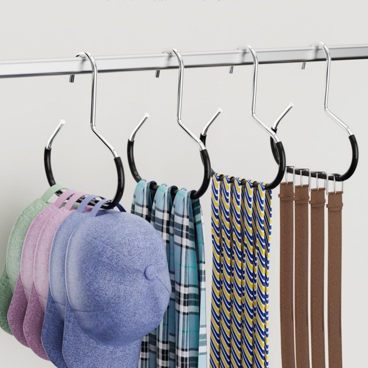 10-pack - Non-slip - Space-saving - Storage rack - Wardrobe belt/scarf hooks - Suitable for displaying hats, vests, ties, shawls (black) — image 3