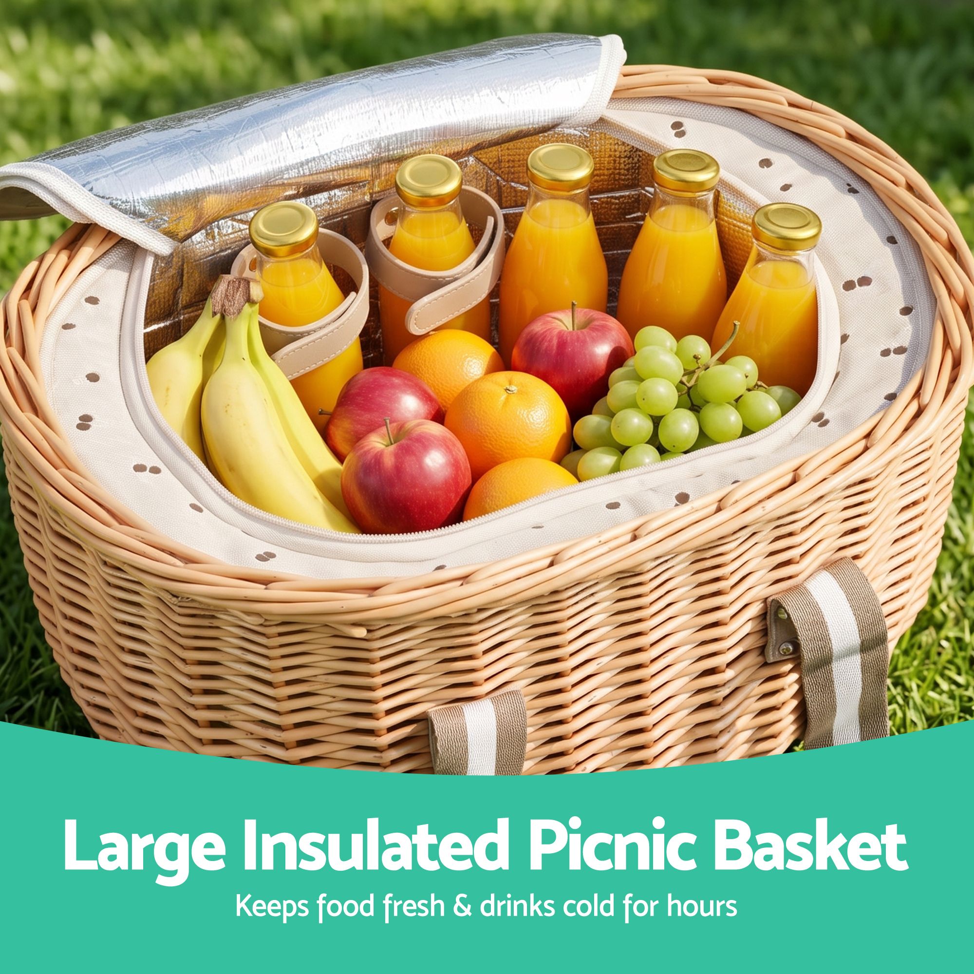 Alfresco 2 Person Insulated Picnic Basket Set with Foldable Wood Table — image 4