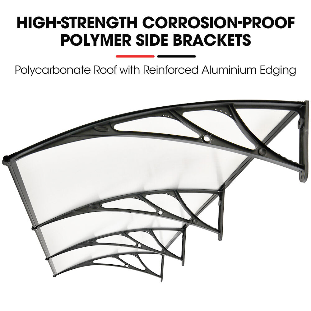 SHADE SHIELD 3 × 1m Aluminium Exterior Awning, Black DIY External UV Rain Protection Clear Polycarbonate Canopy Cover — image 4