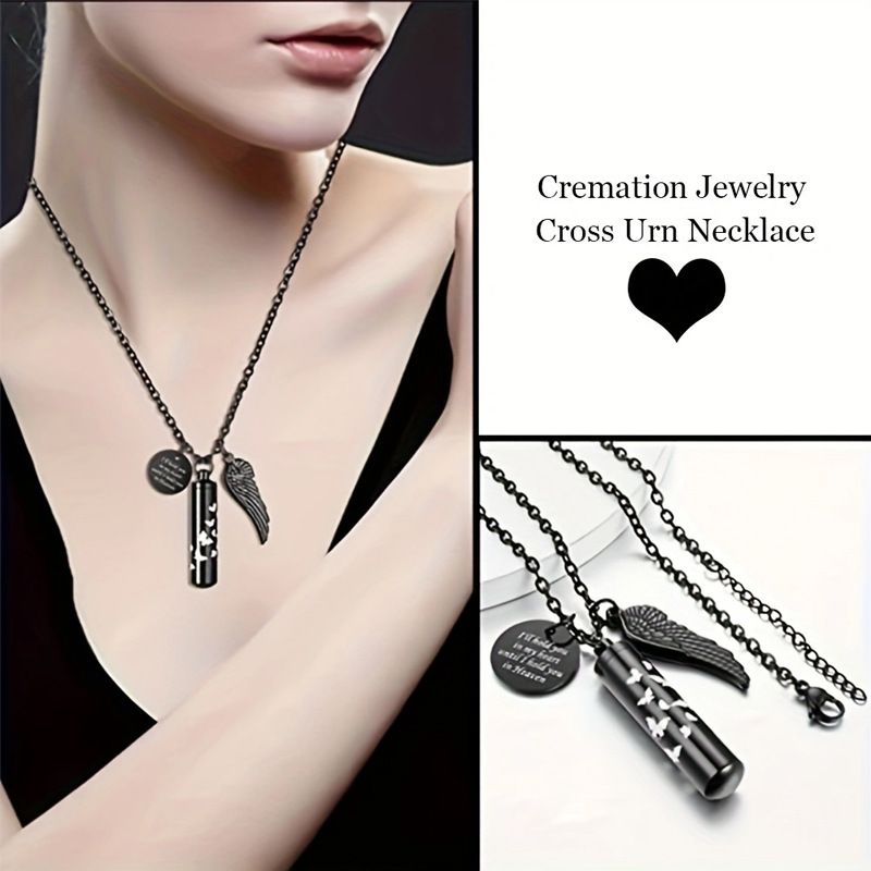 2PCS Cremation Jewelry Urn Necklace for Ashes Memorial Ashes Necklace with Angel Wing Charm Memorial Keepsake for Pet Human — image 4