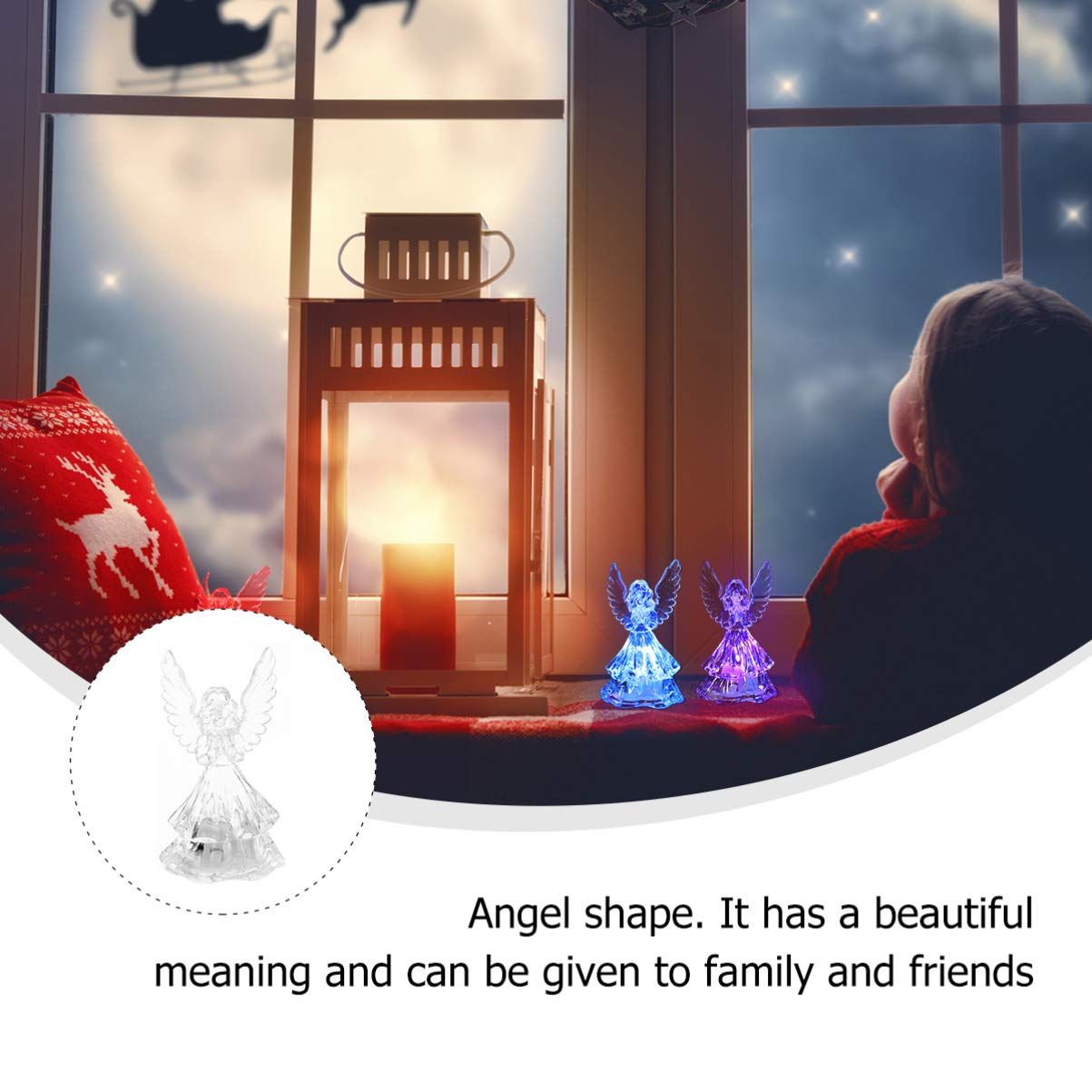 2Pcs Color Changing LED Angel Lamp Light Garden Angel Gifts Garden Decor Glittering 3D Lighted Angel Figurine for Desk Gift — image 2