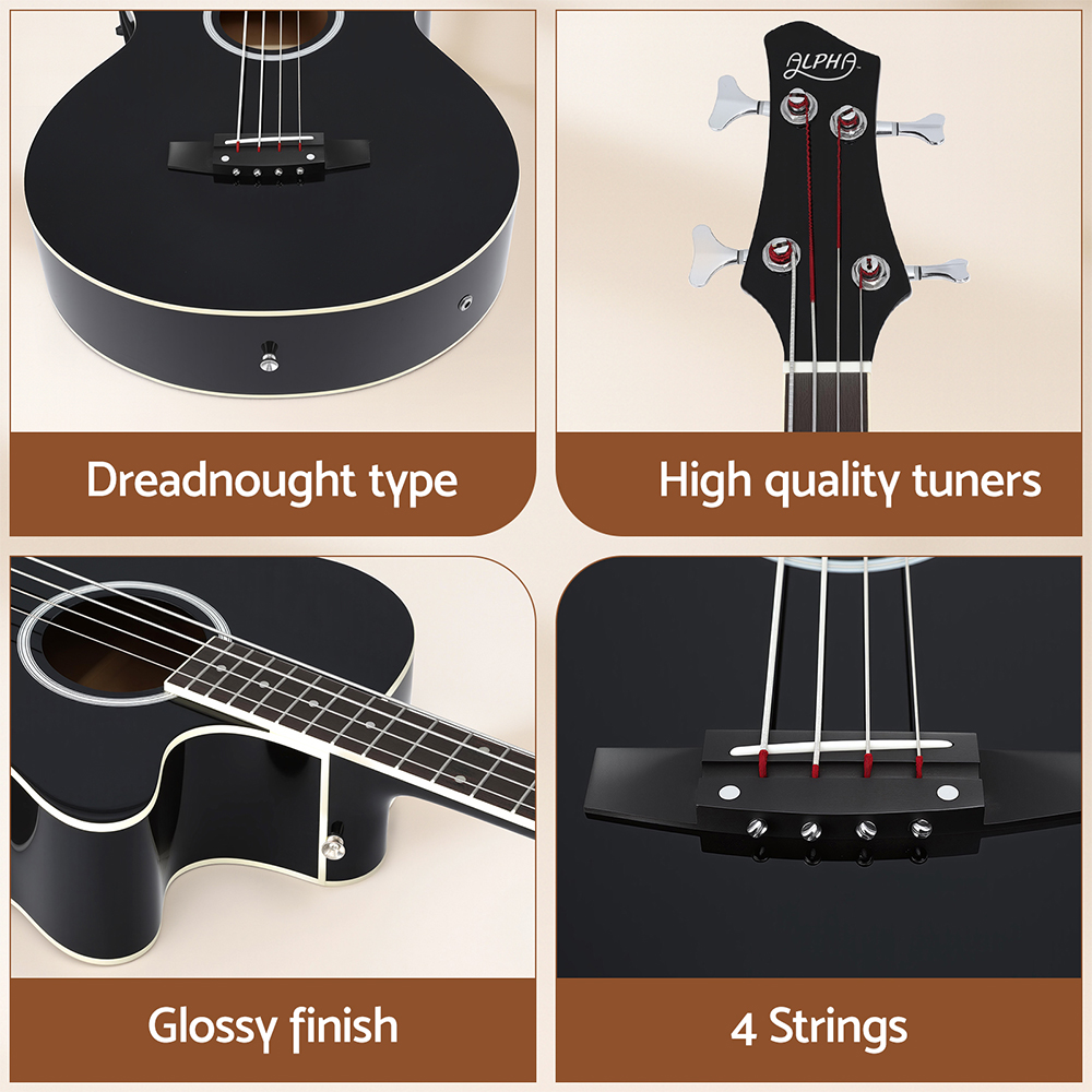 Alpha 43" Acoustic Bass Guitar Black 4-Band EQ — image 6