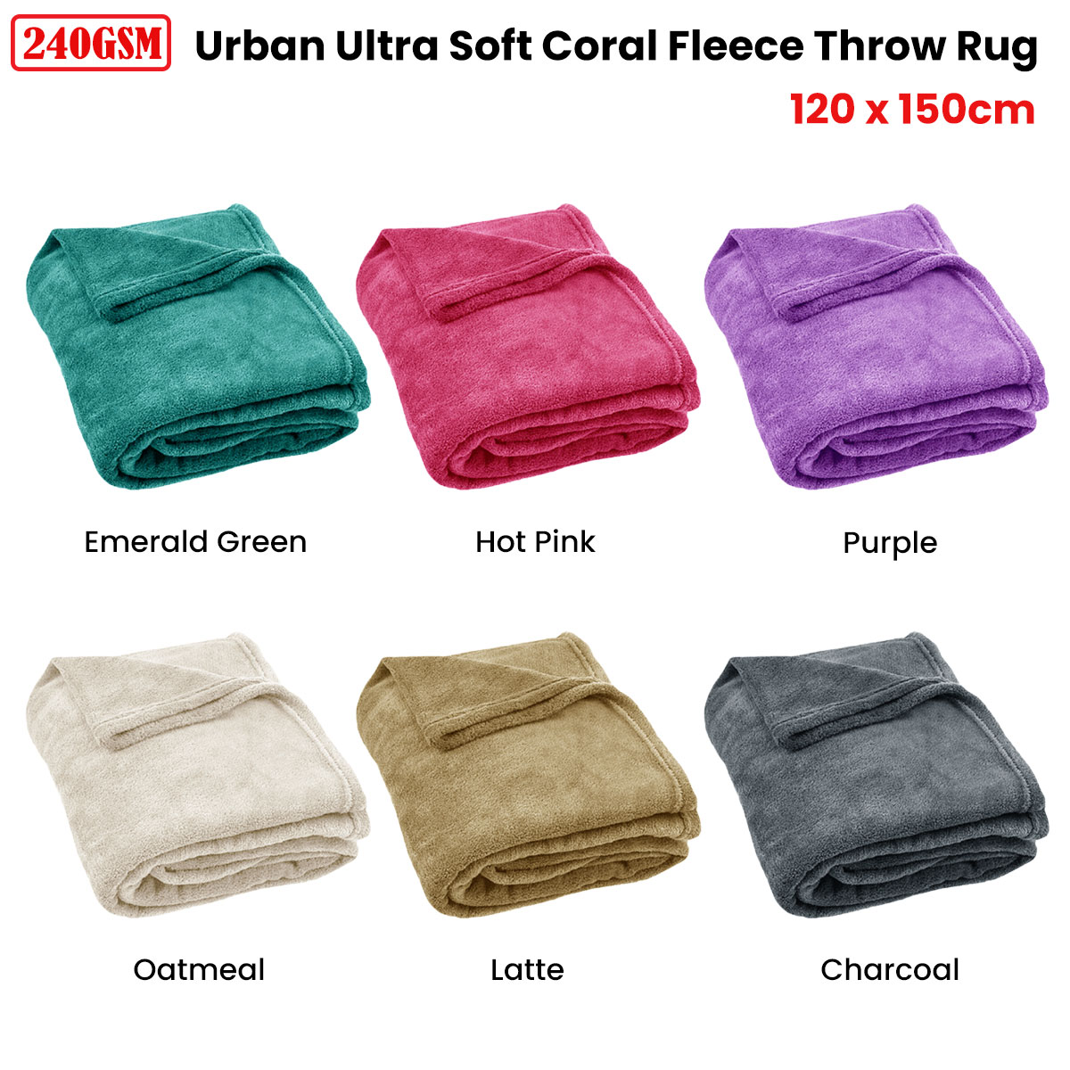 240GSM Urban Ultra Soft Coral Fleece Throw Rug 120 x 150cm Latte โ image 2