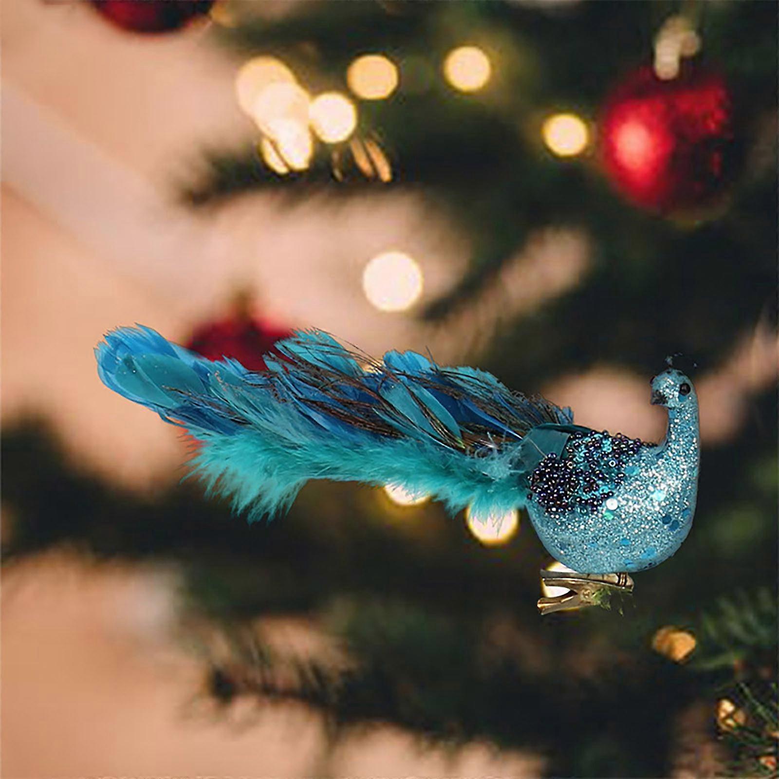 Peacock Feather Christmas Tree Ornaments, 3D Simulation Decorations, Natural Hanging Crafts for Christmas Decor — image 3