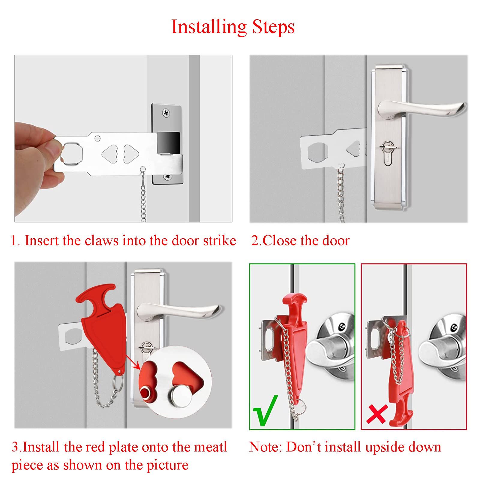 Portable Door Lock for Hotel Home Apartment, Door Blocker Security No Drill Door Lock for Privacy and Safety Portable Safety Locks โ image 4