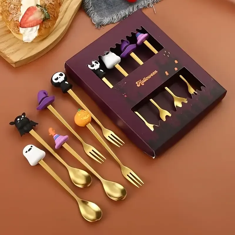 🎃 Halloween Cartoon Coffee Spoon Gift Box! Stainless Steel Pumpkin Ghost Stirring Spoon Dessert Fork, One-Piece Construction Easy to Clean, Exquisite Gift Box — image 4