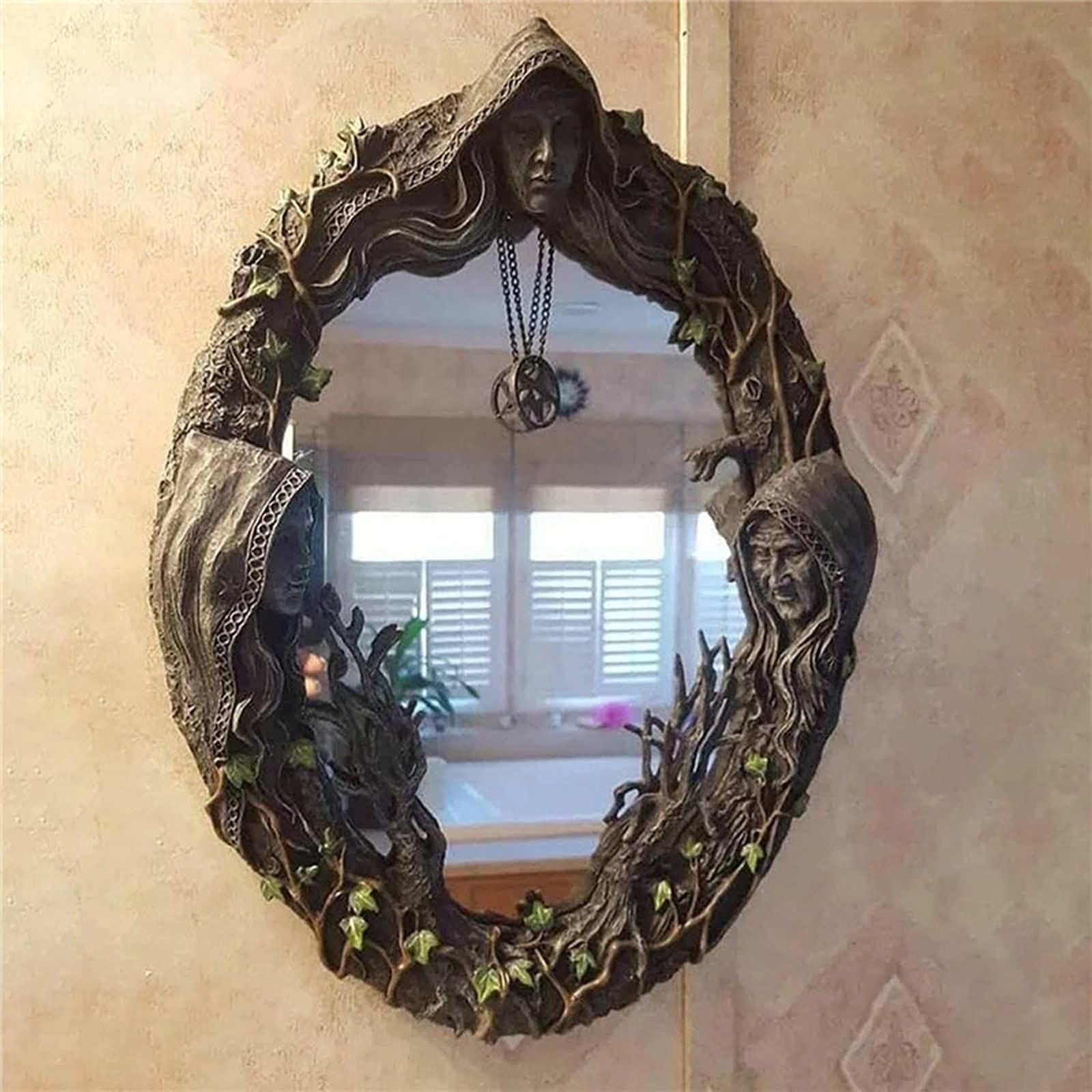 Triple Moon Wall Mirror with Pentagram Decor, Goddess Mother Wall Hanging Mirror for Woman Desktop Makeup Table Decor — image 2