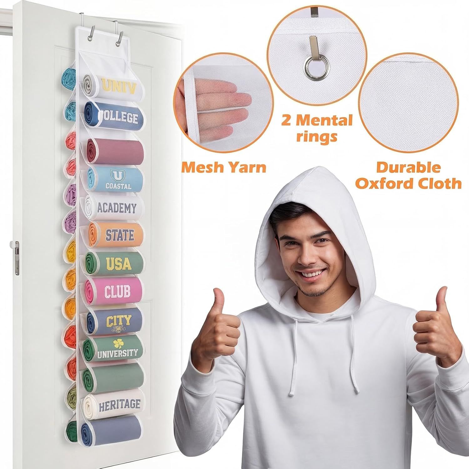 Double-Sided Over Door & Closet Organizer for Yoga Pants, Scarves & Accessories in Dorms and Bedrooms, 26-Pocket Vertical Storage Rack (White) — image 3
