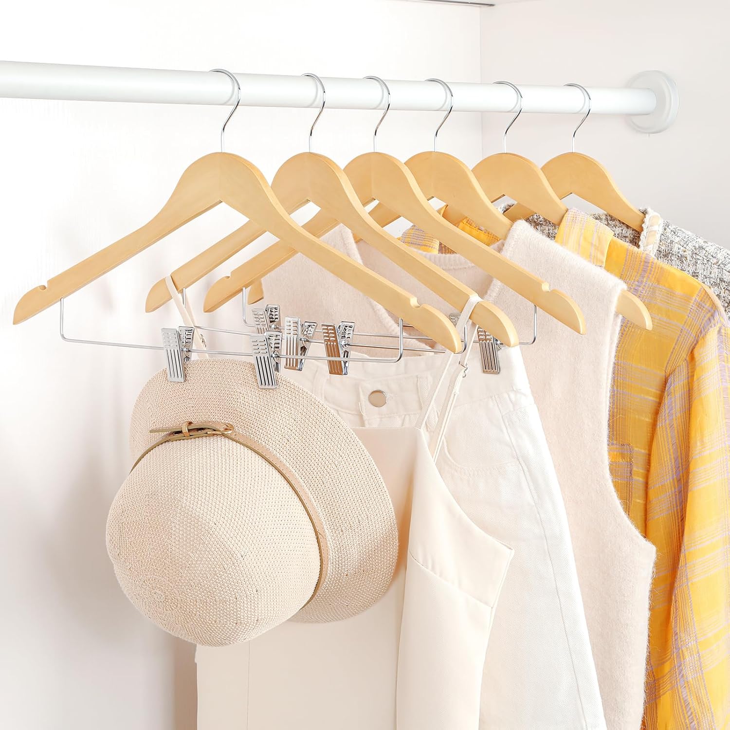 TOPIA HANGER Wooden Hangers with Adjustable Metal Clips and 360° Swivel Hook, Premium Wood Clothes Hangers 10 Pack for Suit, Pant, Skirt, Jeans, Coat — image 4