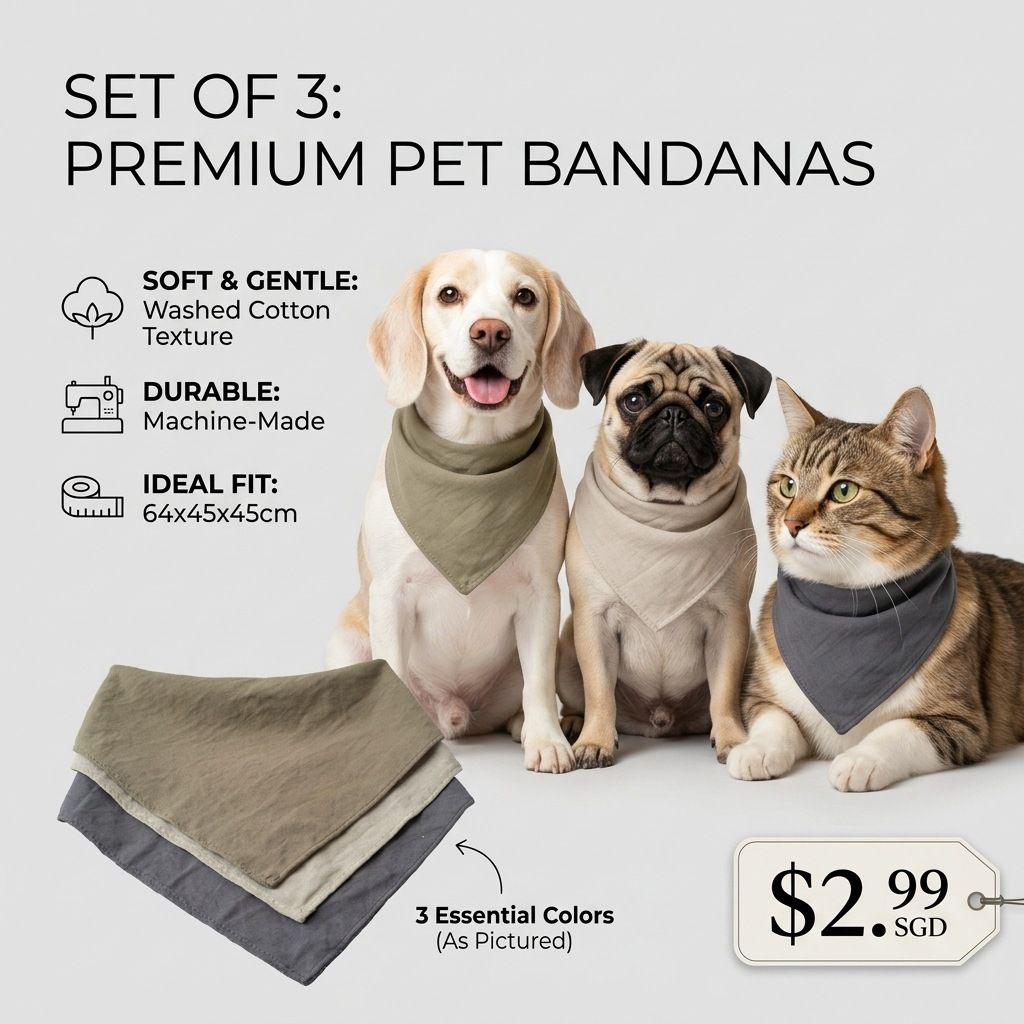 Hapet Dog Triangle Scarf Polyester Solid Color Khaki, set of three 64*45*45CM โ image 2