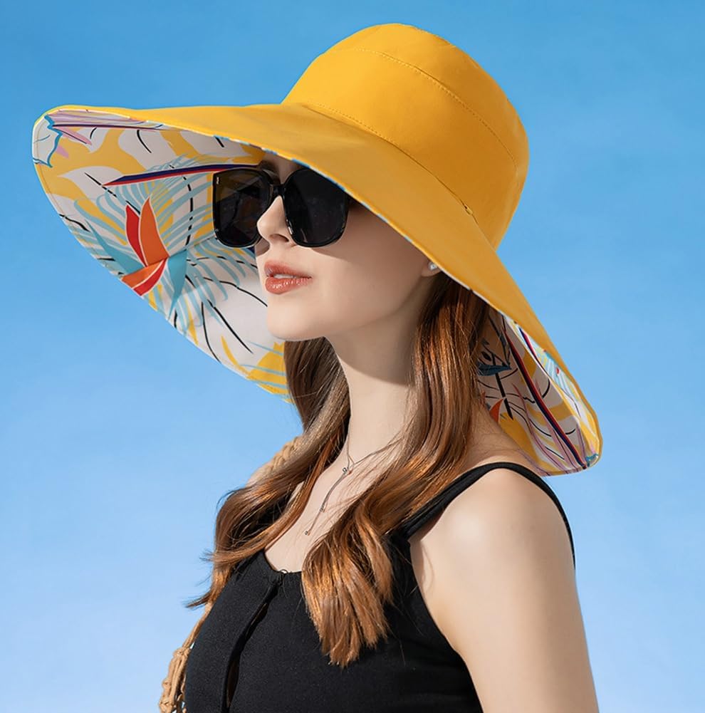 Super Wide Brim Sun Hat for Women Packable Reversible Double-Side-Wear Hats UV Protection Summer Beach Bucket Cap โ image 4