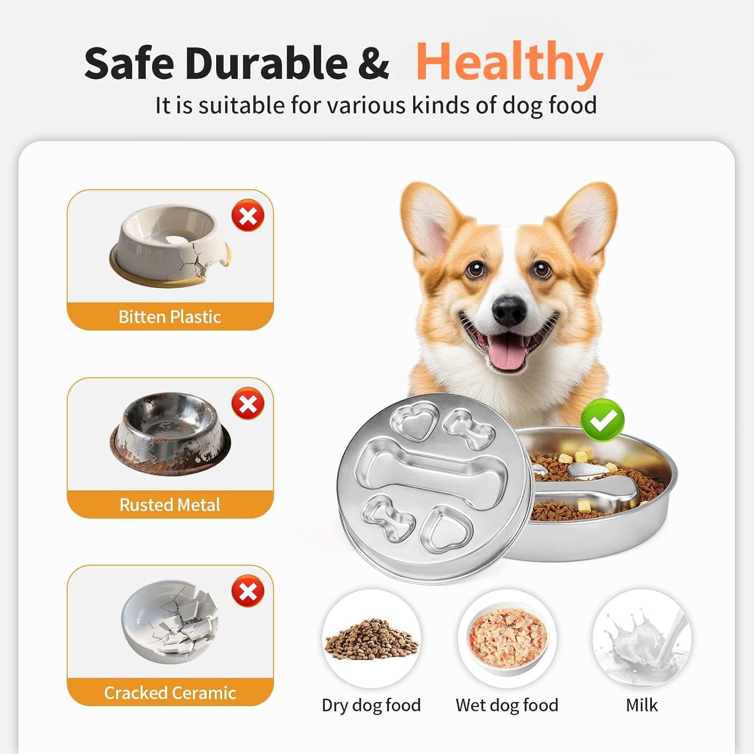 2-in-1 Stainless Steel Dog Slow Feeder & Lick Mat Set of 2 - Dishwasher Safe - Anti-Skid Design for Pet Feeding — image 5