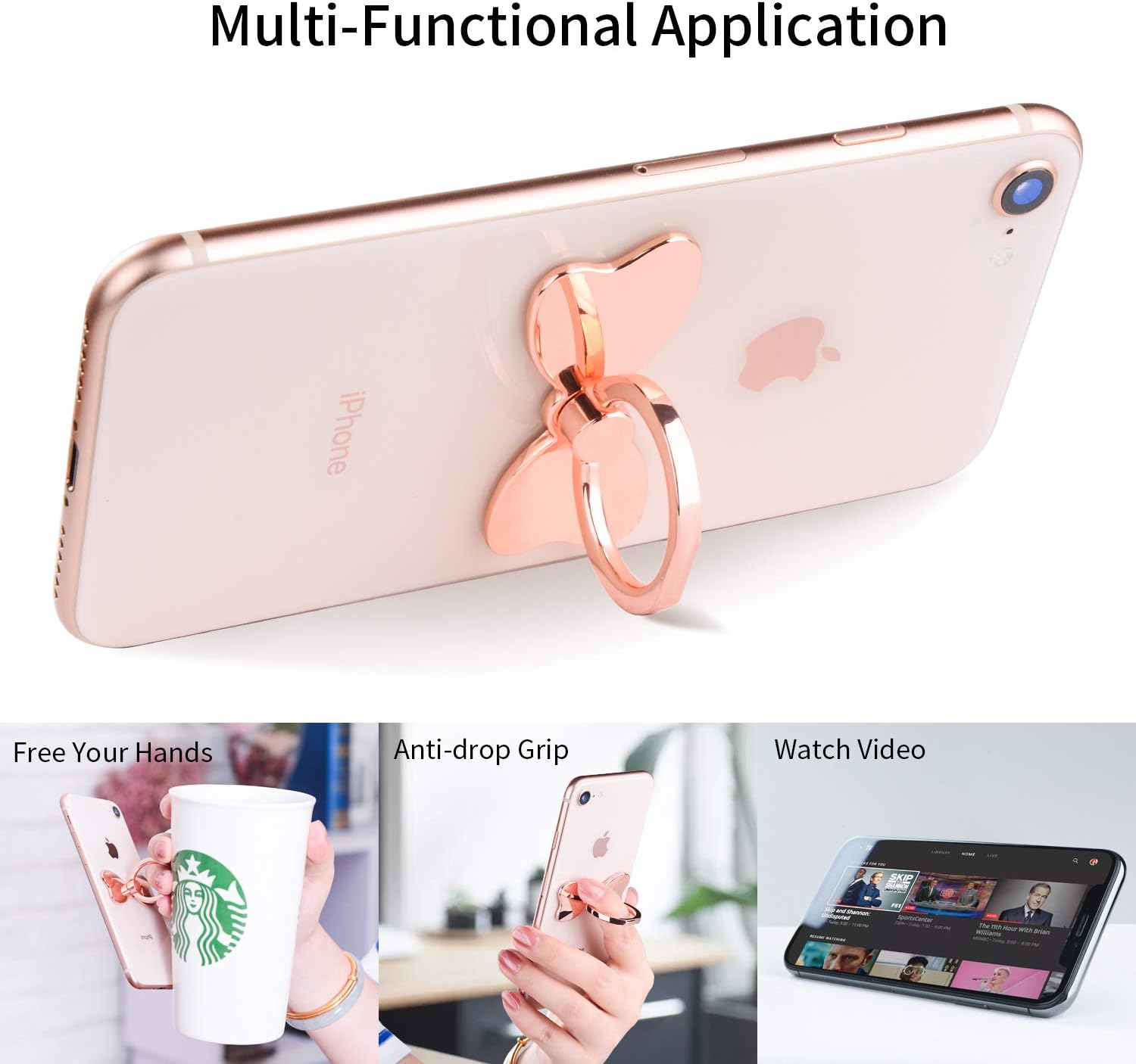 Metal Cell Phone Finger Ring Stability Holder Back Stand Collapsible Hand Grip Knob Loop Car Mount Hook Kickstand 360 for iPhone Samsung Galaxy Mobile Cute — image 4