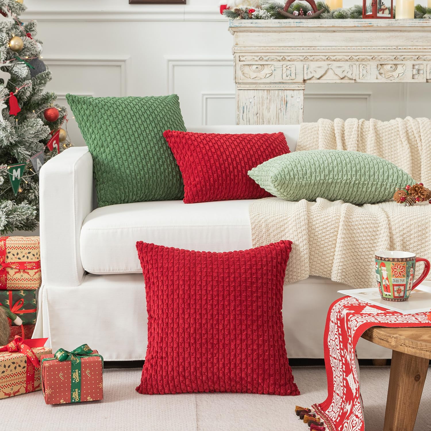 2 Pack Striped Velvet Corduroy Pillow Covers, Decorative Throw Cushion Cases for Couch, Sofa and Bed, 22 x 22-Inch, Red โ image 6