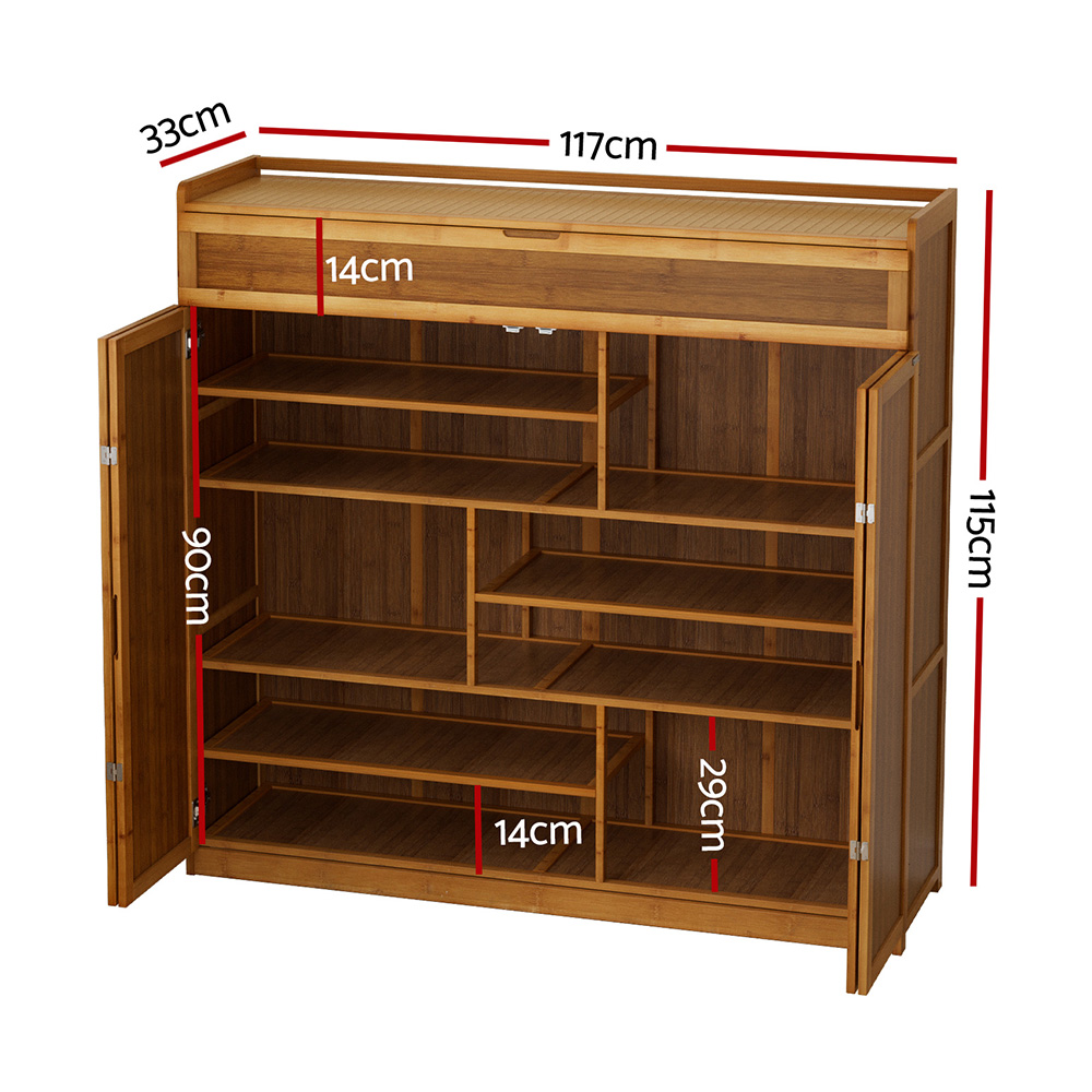 Artiss Shoe Rack Cabinet 30 Pairs Storage Cupboard Bamboo — image 3