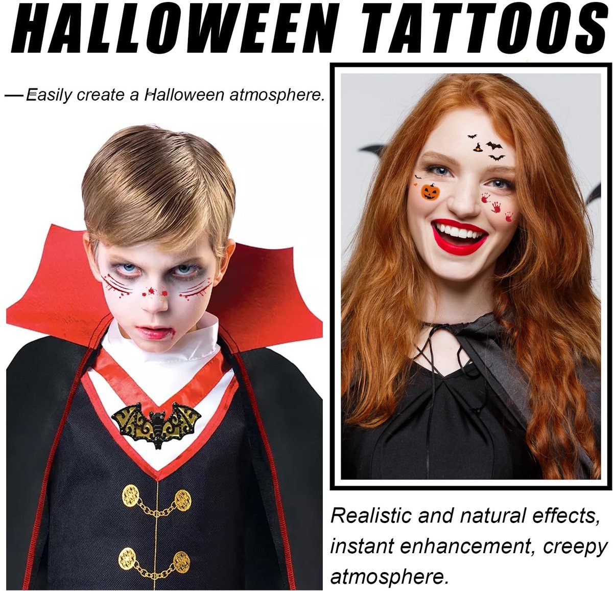 6 pieces - Temporary Face Tattoos - Halloween decoration - Glitter makeup stickers - Self-adhesive Tattoos for Adults - Festival Glitters - Face stickers — image 6