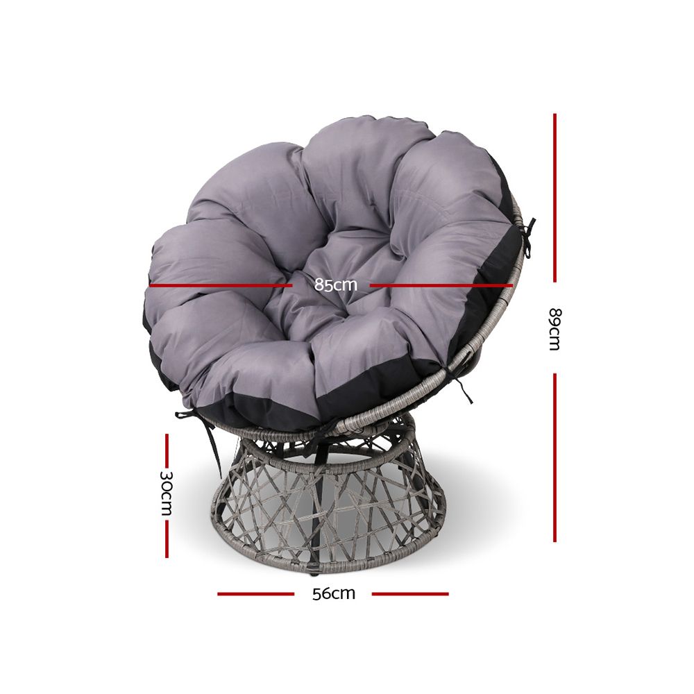 Gardeon Outdoor Lounge Setting Papasan Chair Wicker Table Garden Furniture Grey โ image 2