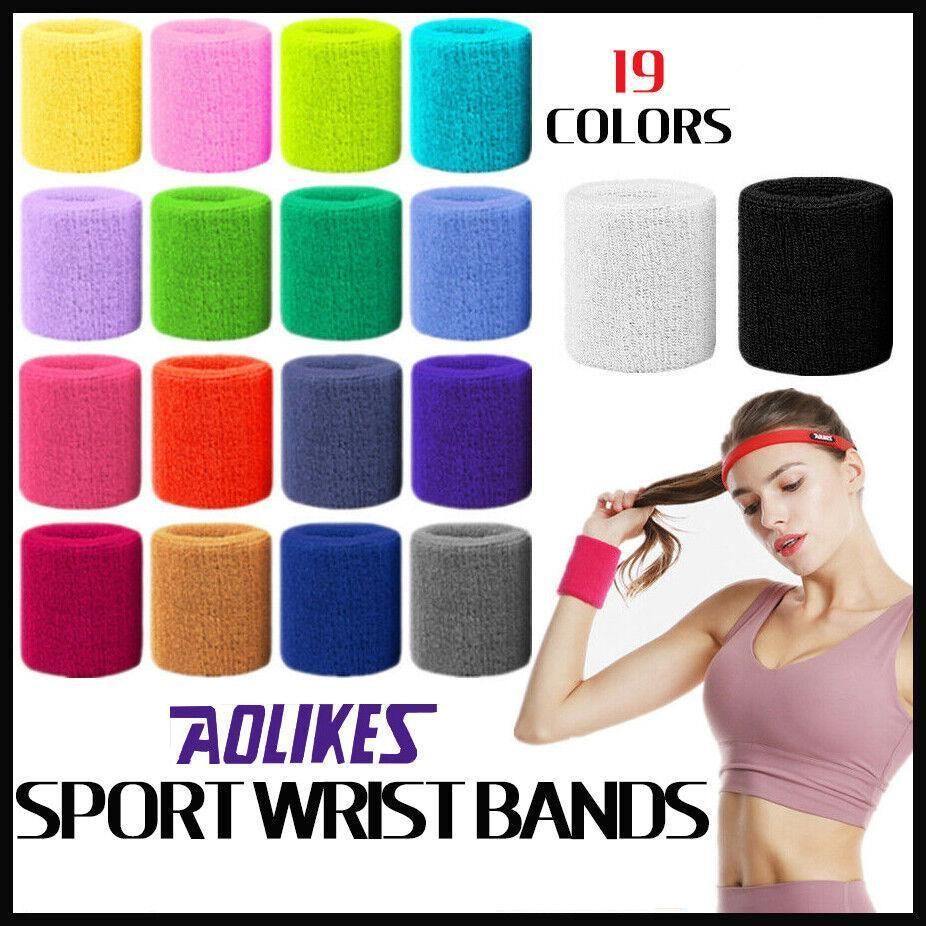 Sport Cotton Wristband Wrist Band Sweatband Sweat Training Tennis Gym Yoga - Yellow โ image 2
