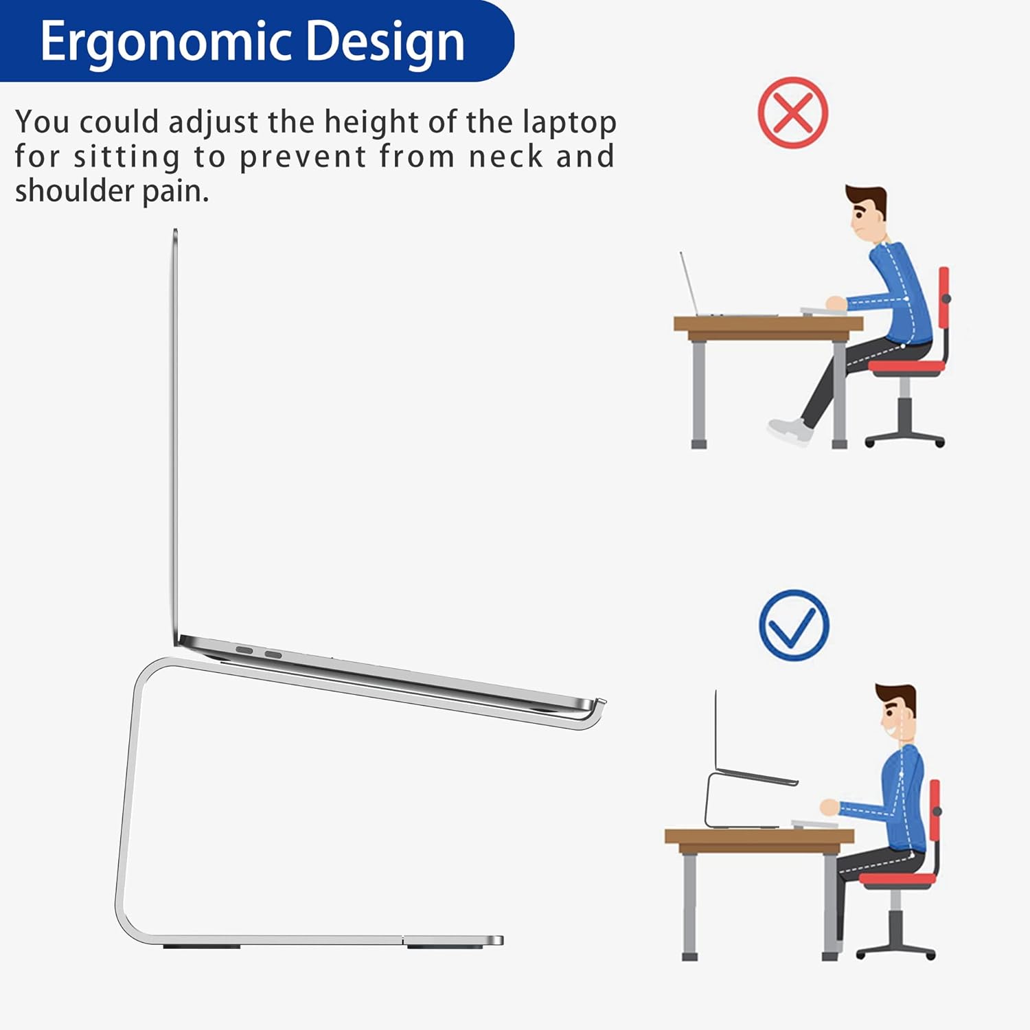 Adjustable Aluminium Laptop Stand, Portable Ergonomic Riser for 10 to 14 Inch Notebooks, Laptops and Tablets, Silver โ image 5