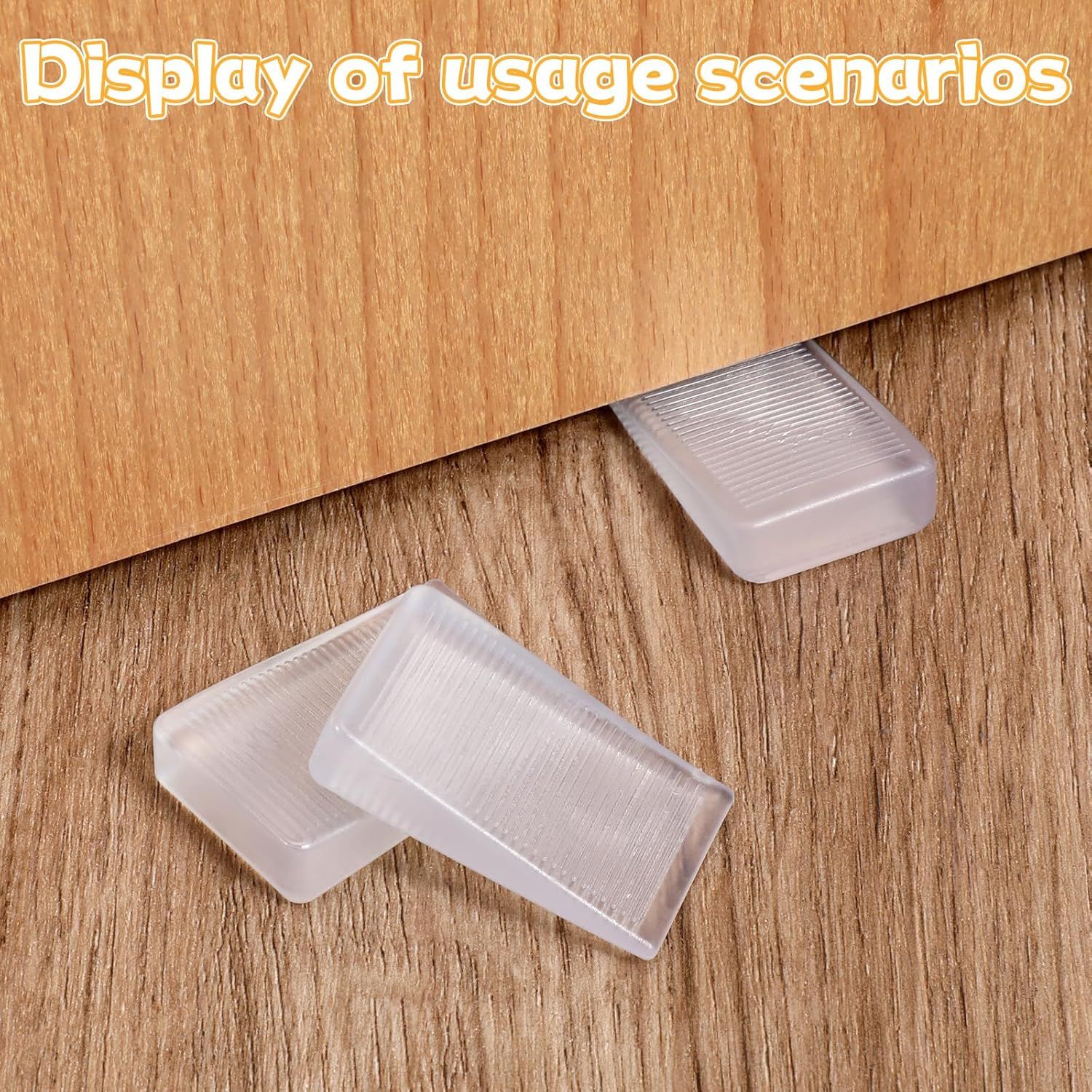 4 Pack Rubber Door Stop, Wedge Thin Door Stoppers for Bottom of Doors Clear Non-Scratching Doorstops Sturdy Stackable Doors Stops for Home Office School — image 6