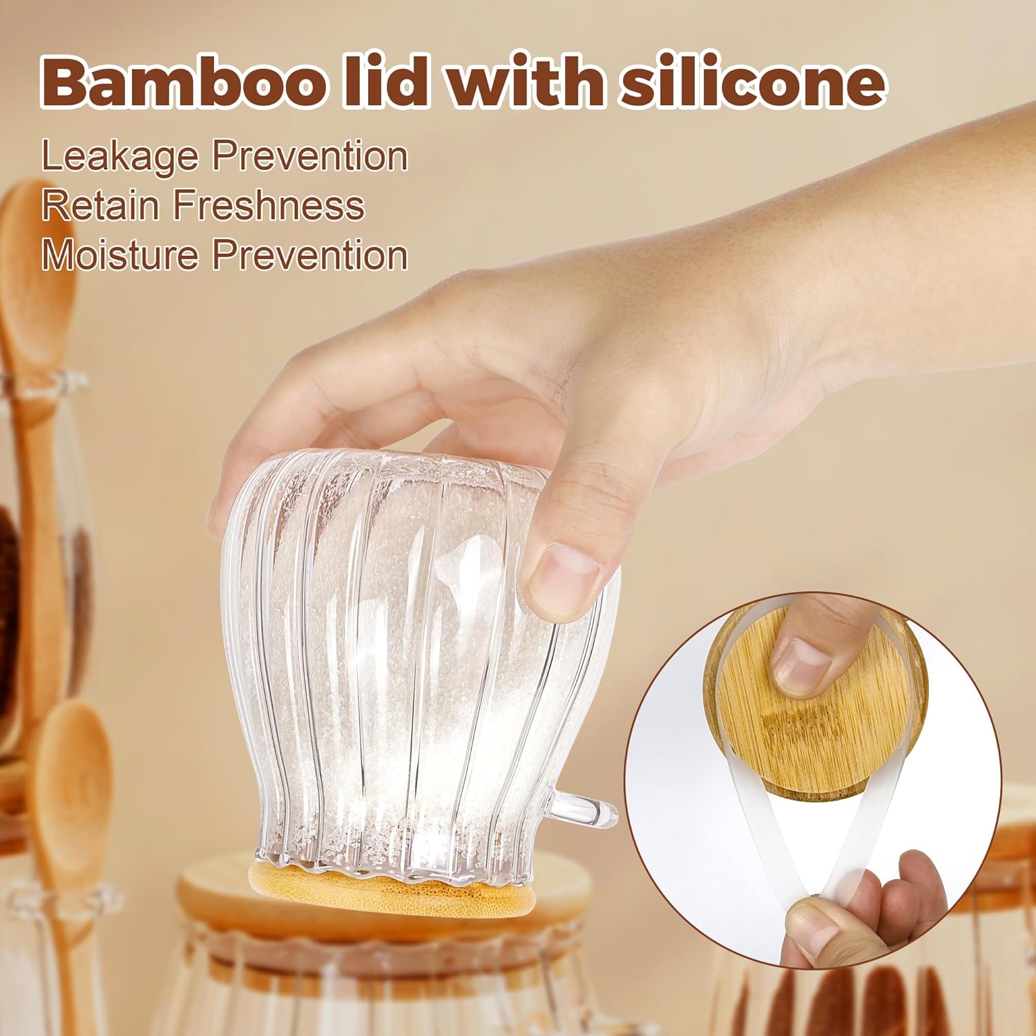 Sugar Container with Bamboo Lid and Spoon,15 oz Sugar Bowl Glass Jar for Coffee Bar Accessories Coffee Canister Kitchen Decor Housewarming Gift Christmas โ image 4
